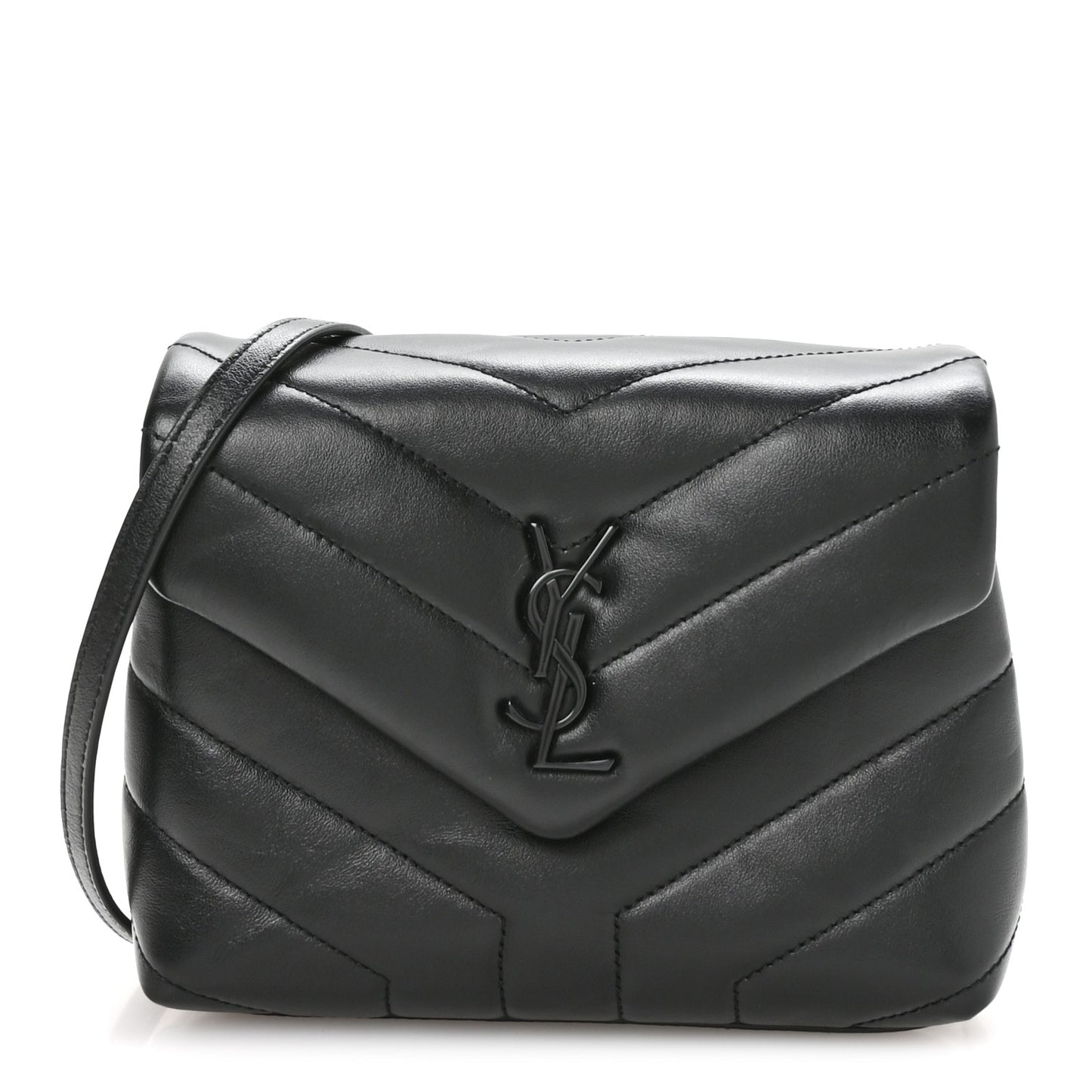 Calfskin Y Quilted Monogram Monochrome Toy Loulou Crossbody Bag Black
