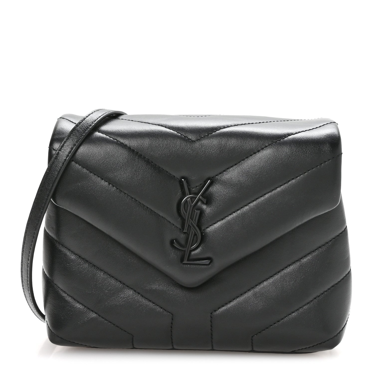 Saint Laurent Calfskin Y Quilted Monogram Monochrome Toy Loulou Crossbody Bag Black 1 of 11