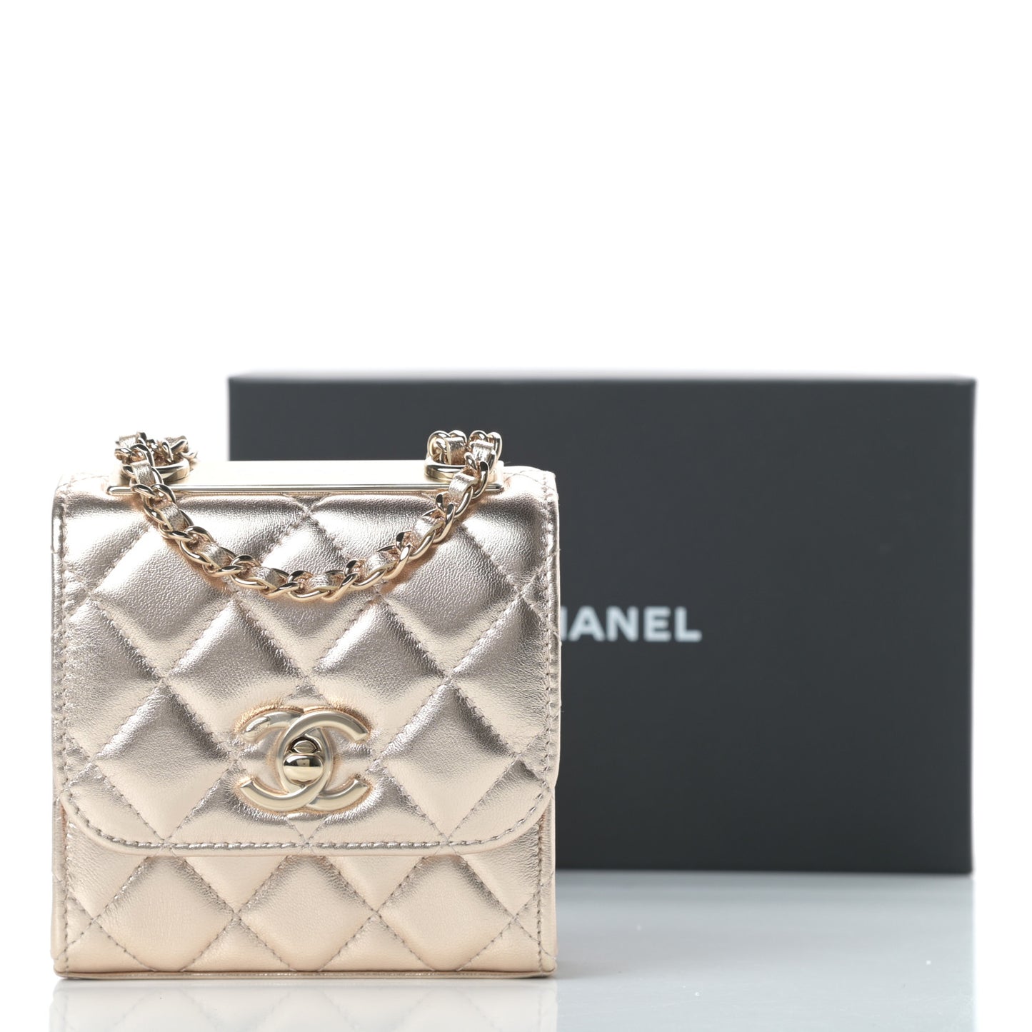 Metallic Lambskin Quilted Mini Trendy CC Clutch With Chain Gold