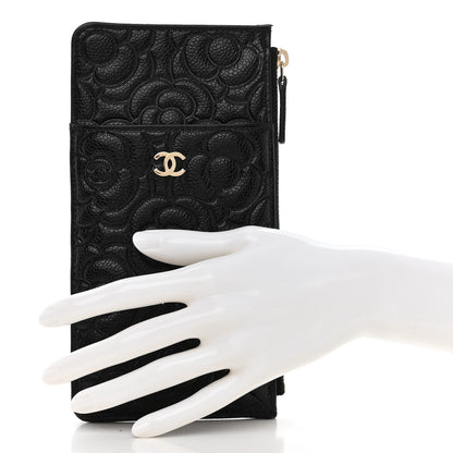 Chanel Caviar Camellia Embossed Classic Flat Wallet Pouch Black 2 of 8