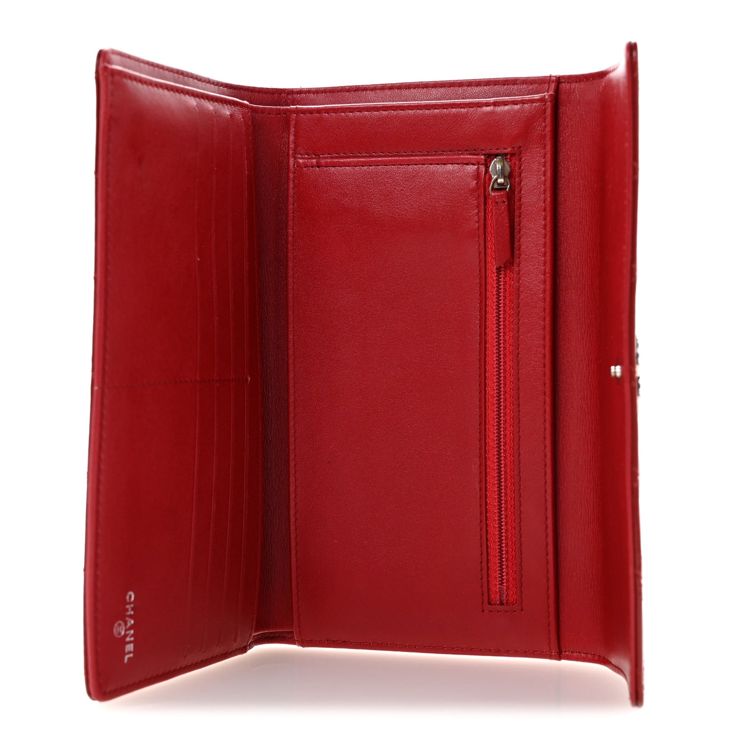Patent Calfskin Quilted Large Brilliant Flap Wallet Dark Red