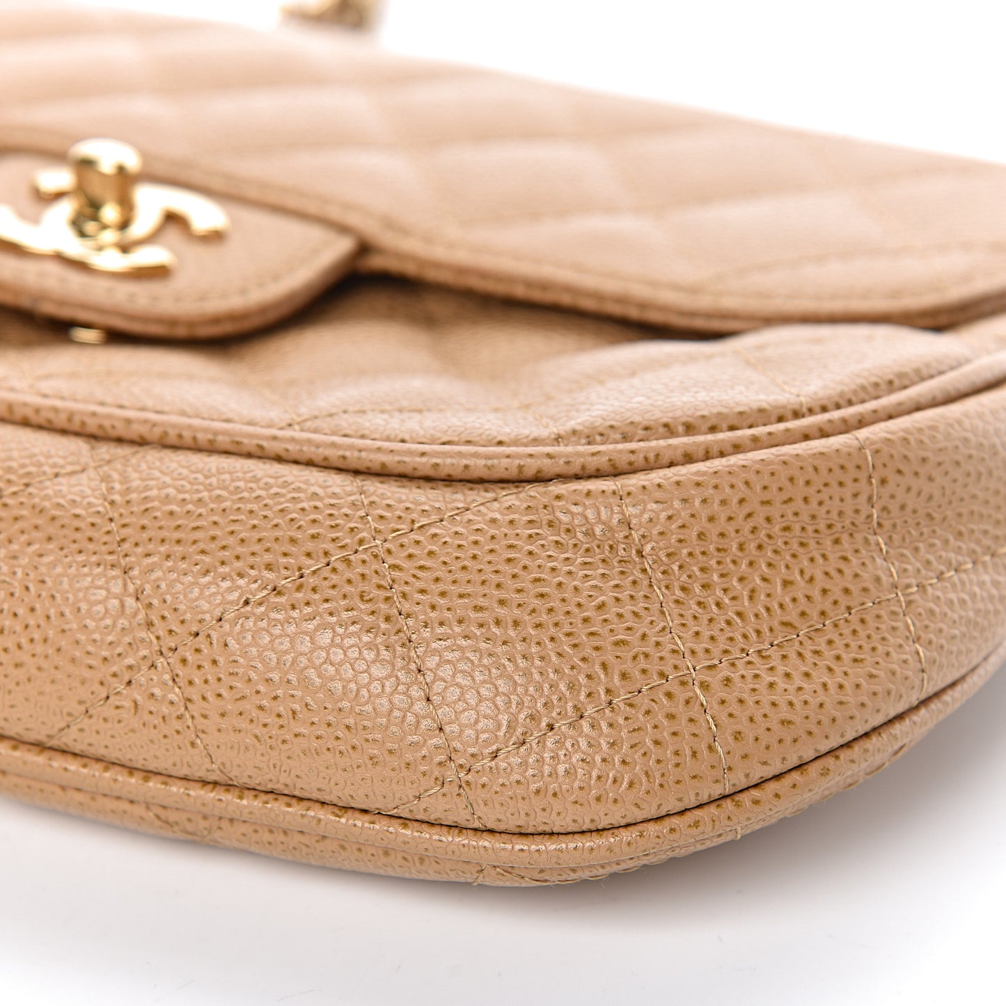 Caviar Quilted Flap Shoulder Bag Beige