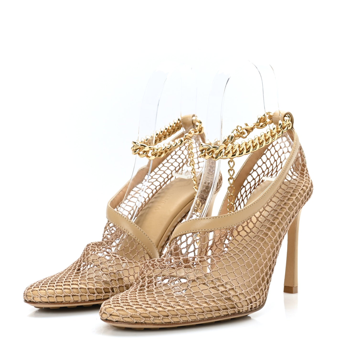 Mesh Nappa Chunky Chain Sandals 36 Beige Pony
