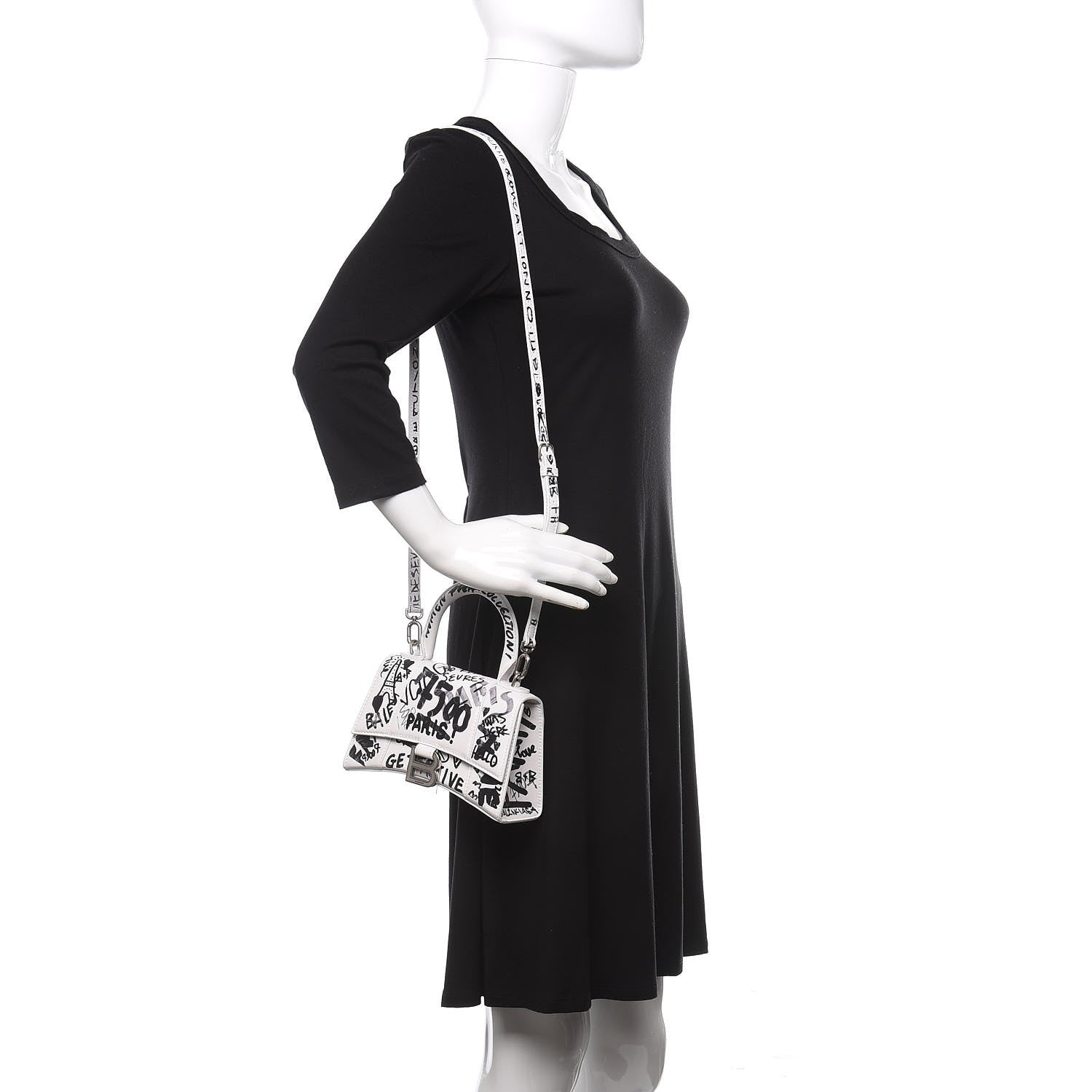 Balenciaga Smooth Calfskin Graffiti Hourglass Top Handle Bag XS White Black 2 of 11