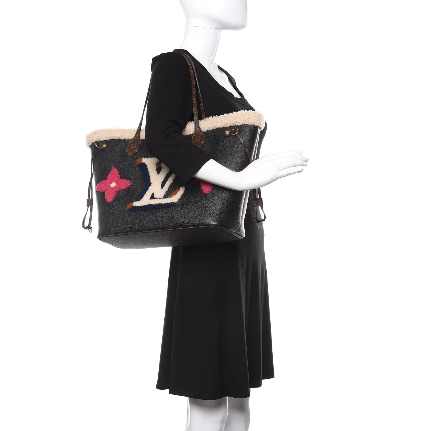 Louis Vuitton Calfskin Monogram Teddy Neverfull MM Black 2 of 11