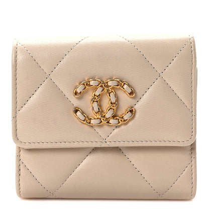 Chanel Goatskin Quilted Chanel 19 Small Flap Wallet Beige 1 of 7