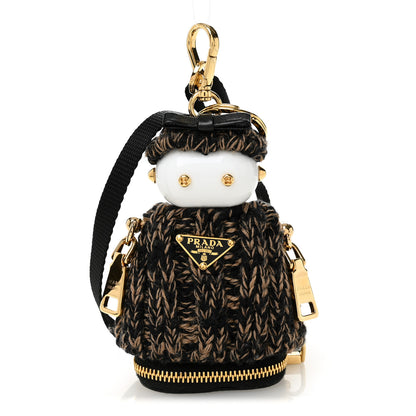 Prada Knitted Soft Lambskin Robot Keychain With Strap Black Camel 1 of 6