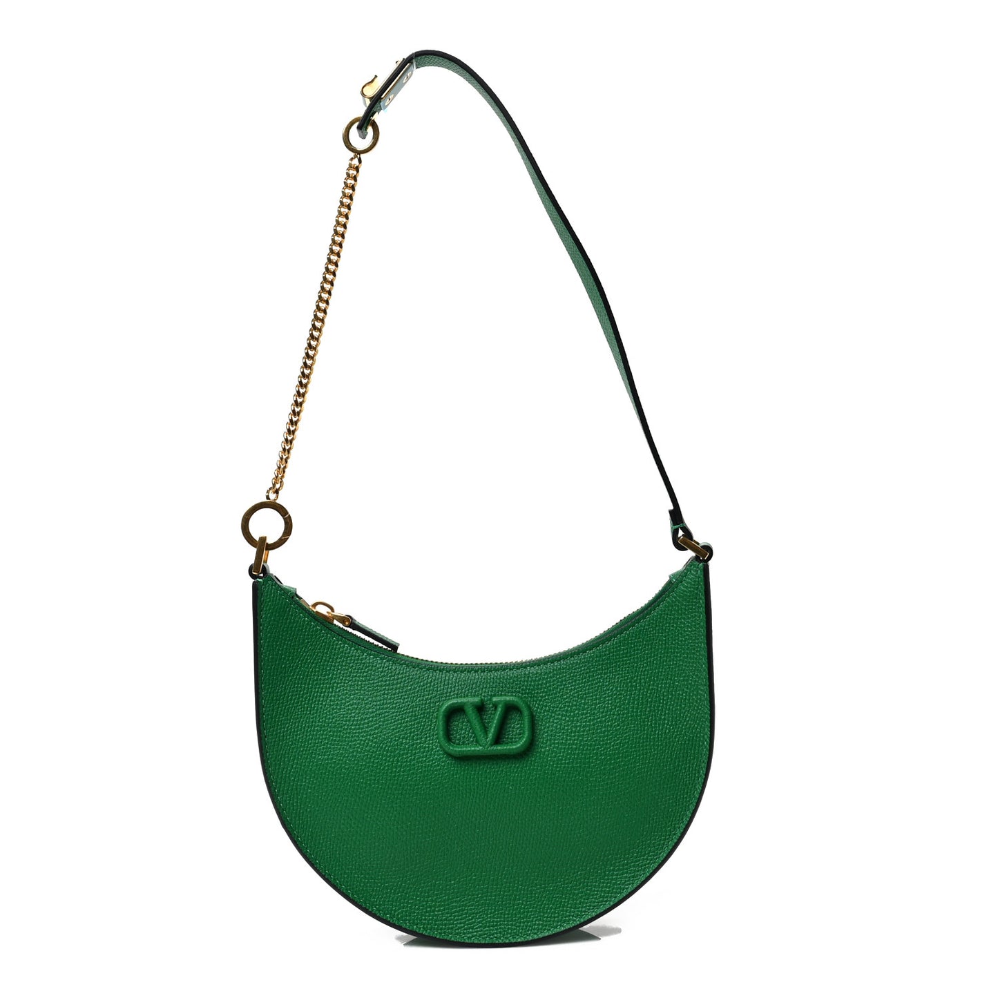 Grainy Calfskin Mini Vlogo Hobo Bag Gea Green