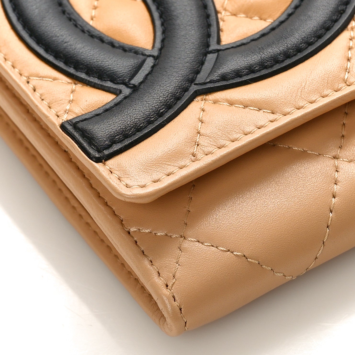 Chanel Calfskin Quilted Cambon Flap Wallet Beige Black 8 of 10