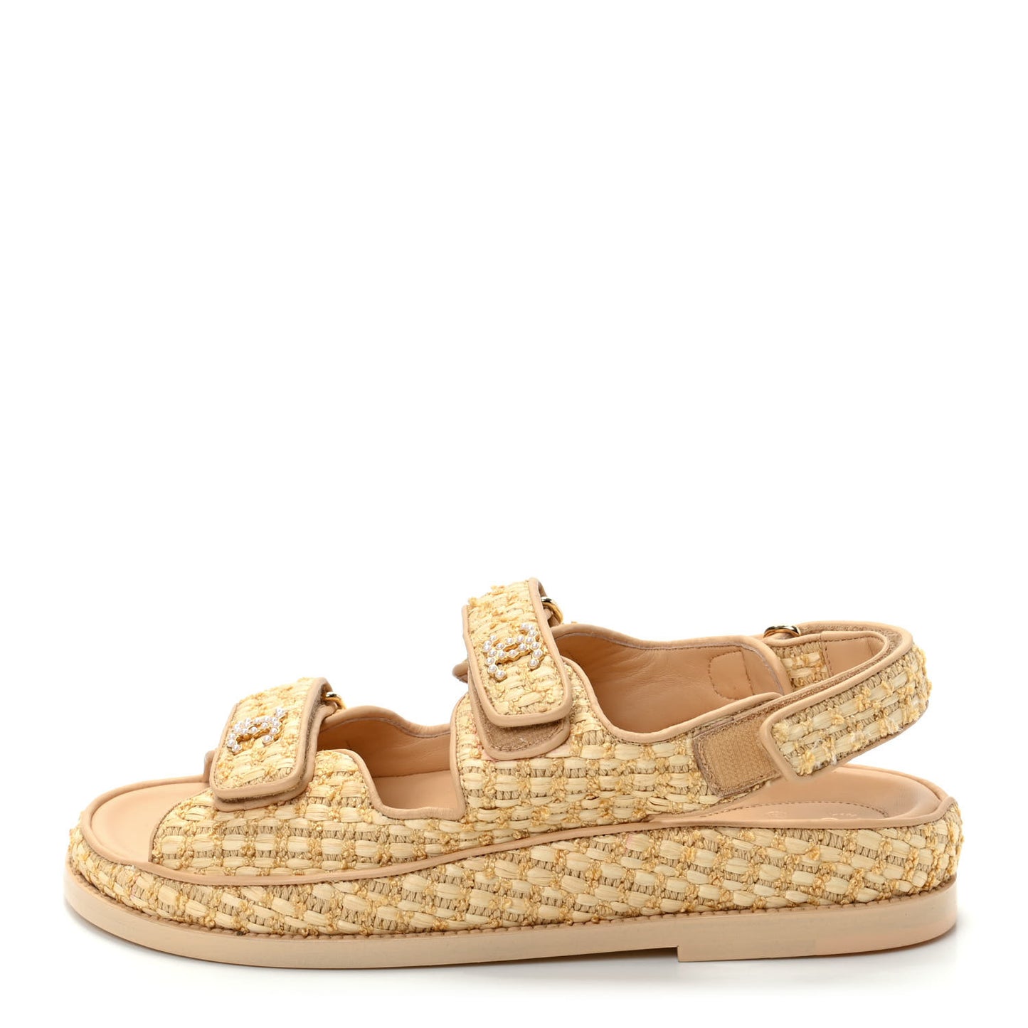 Braided Fabric Velcro Dad Sandals 38.5 Beige