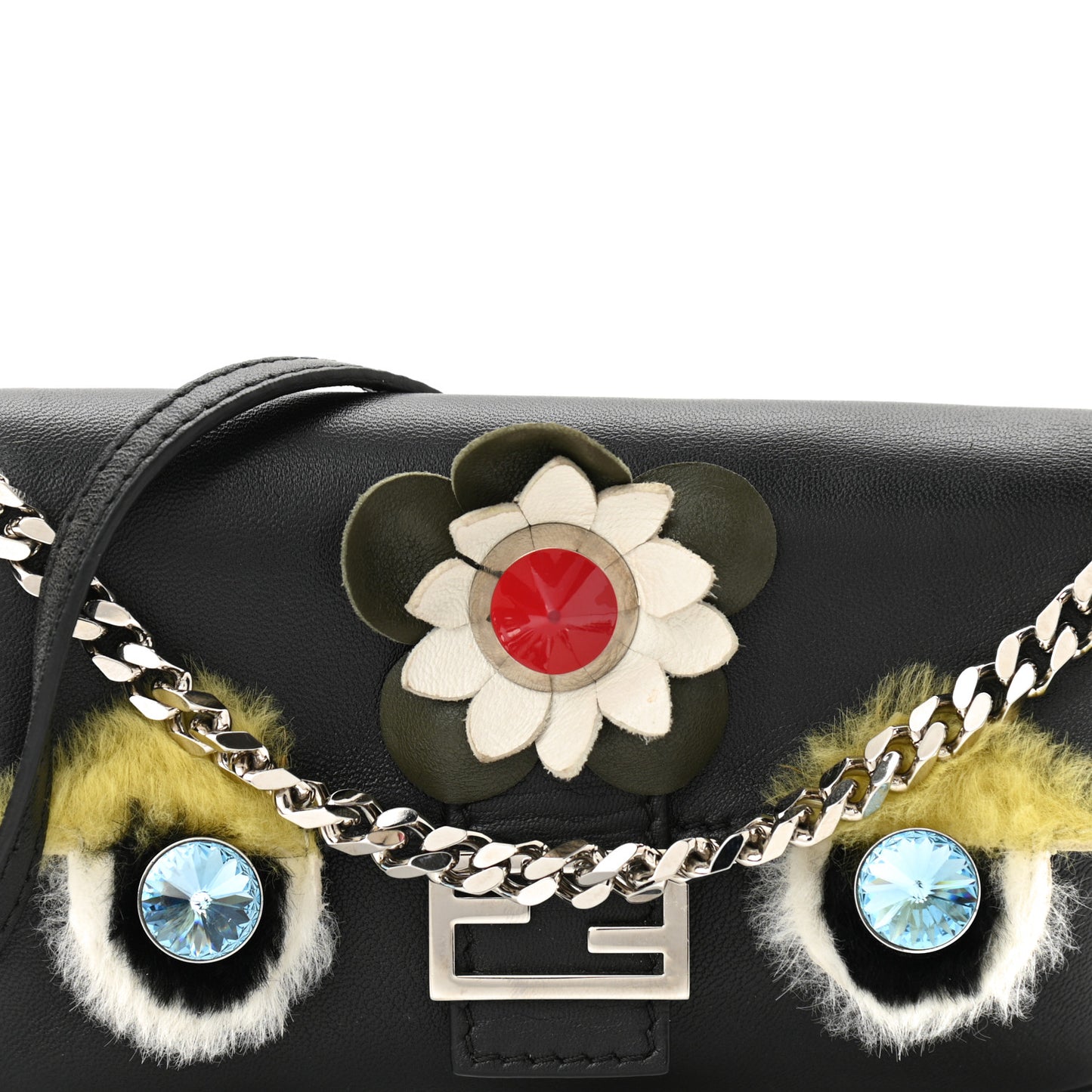 Shiny Nappa Rabbit Fur Crystal Flowerland Micro Buggie Baguette Black Mojito Multicolor