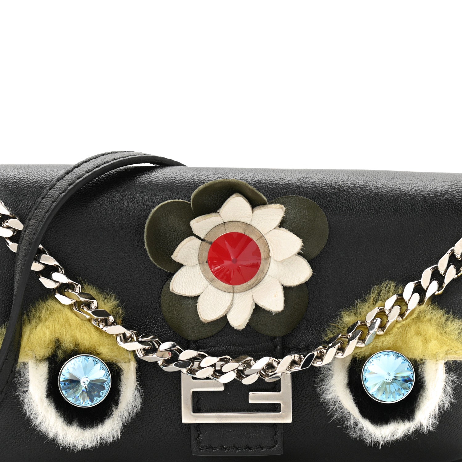 Fendi Shiny Nappa Rabbit Fur Crystal Flowerland Micro Buggie Baguette Black Mojito Multicolor 10 of 13