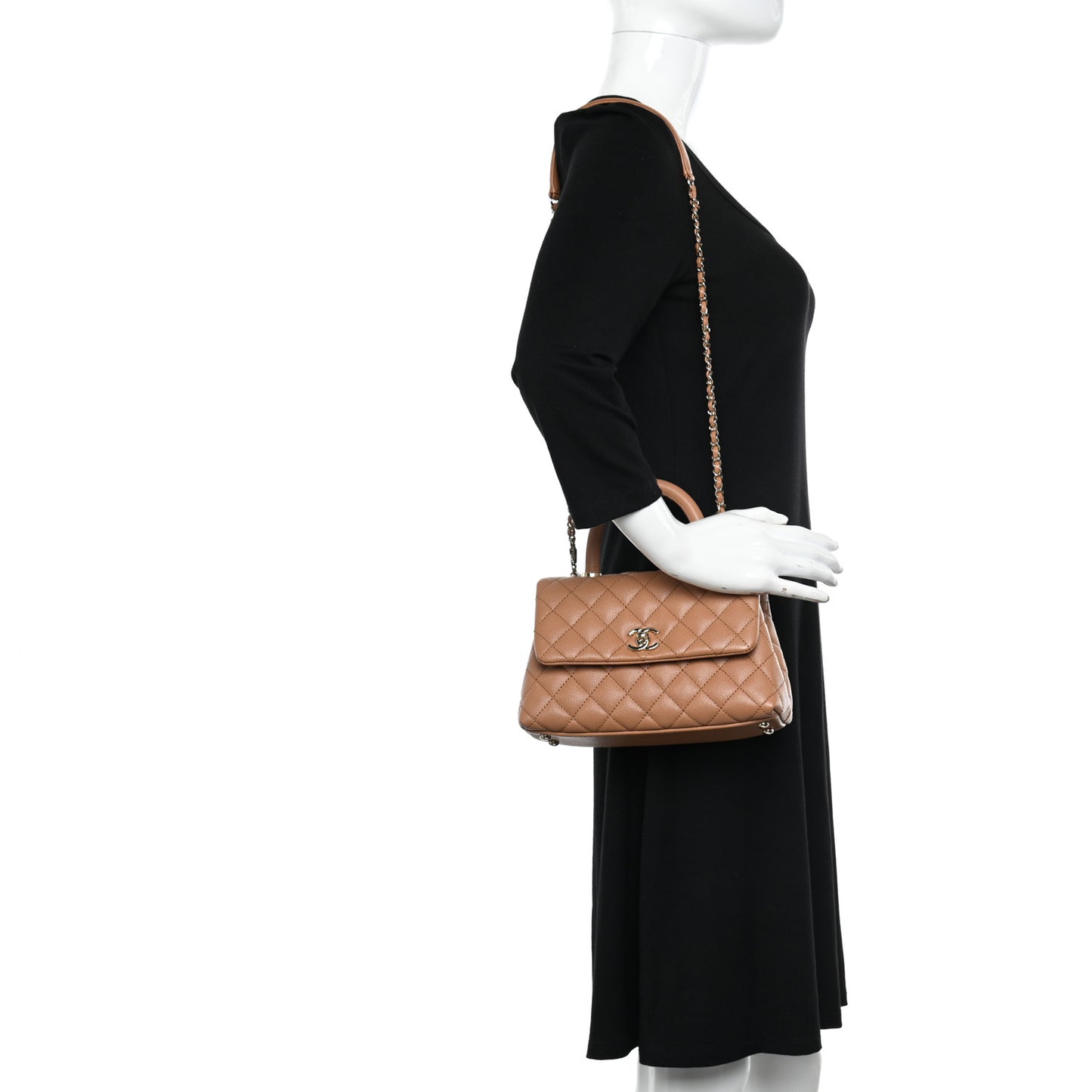 Caviar Quilted Mini Coco Handle Flap Brown