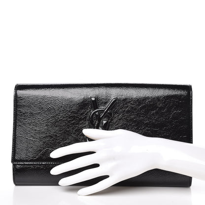 Saint Laurent Textured Patent Monogram Large Belle De Jour Clutch Black 2 of 9