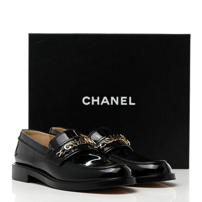 Chanel Shiny Calfskin Logo Loafers 39 Black 11 of 11