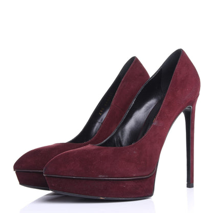Saint Laurent Suede Janis 105 Platform Pumps 38.5 Burgundy 2 of 11