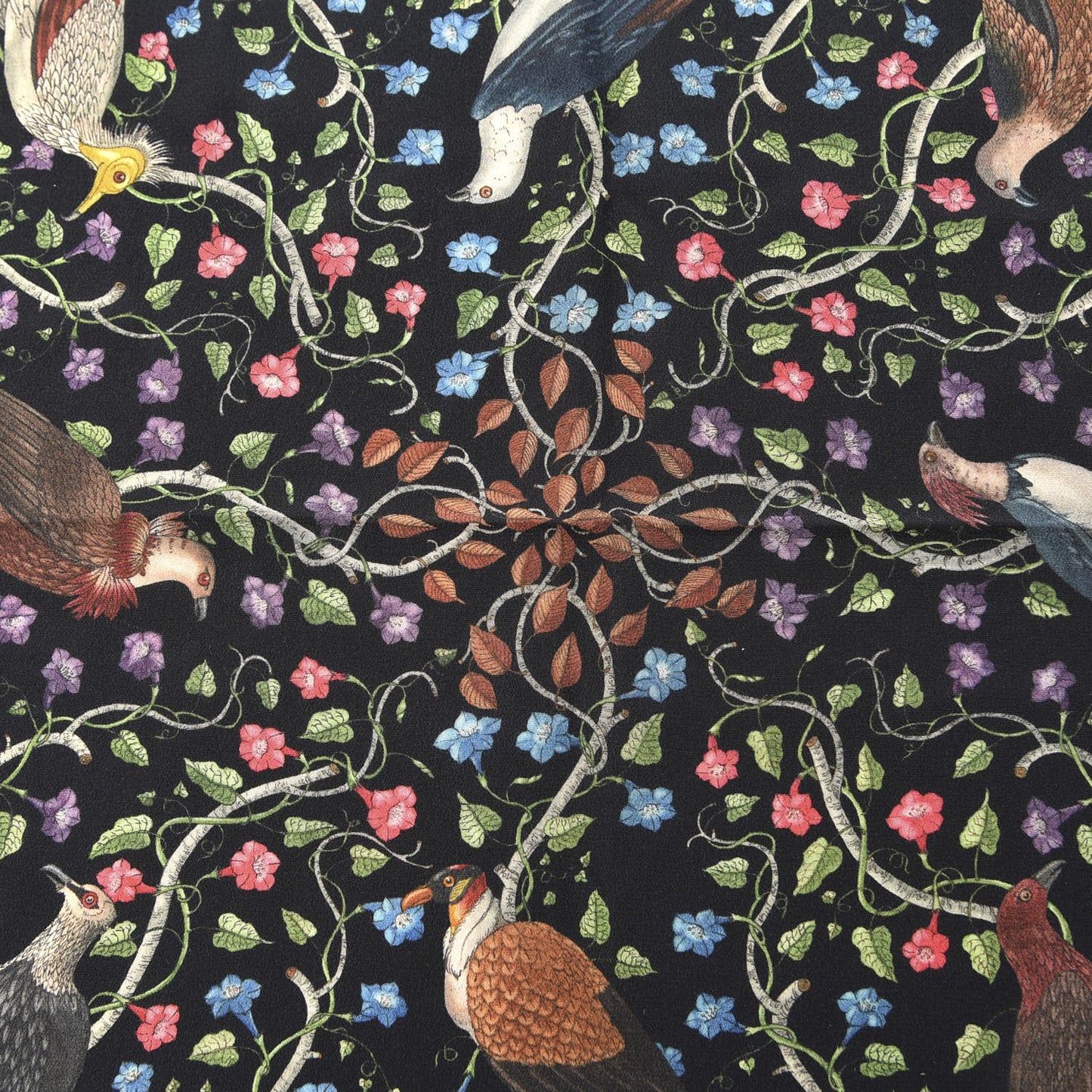 Silk Floral Condor Square Handkerchief Black