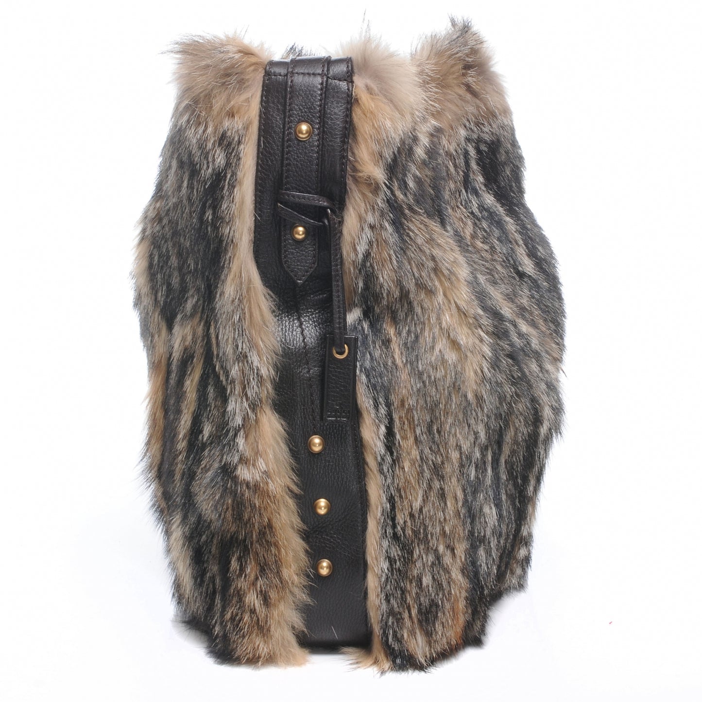 Raccoon Fur Large Horsebit Chain Hobo Brown