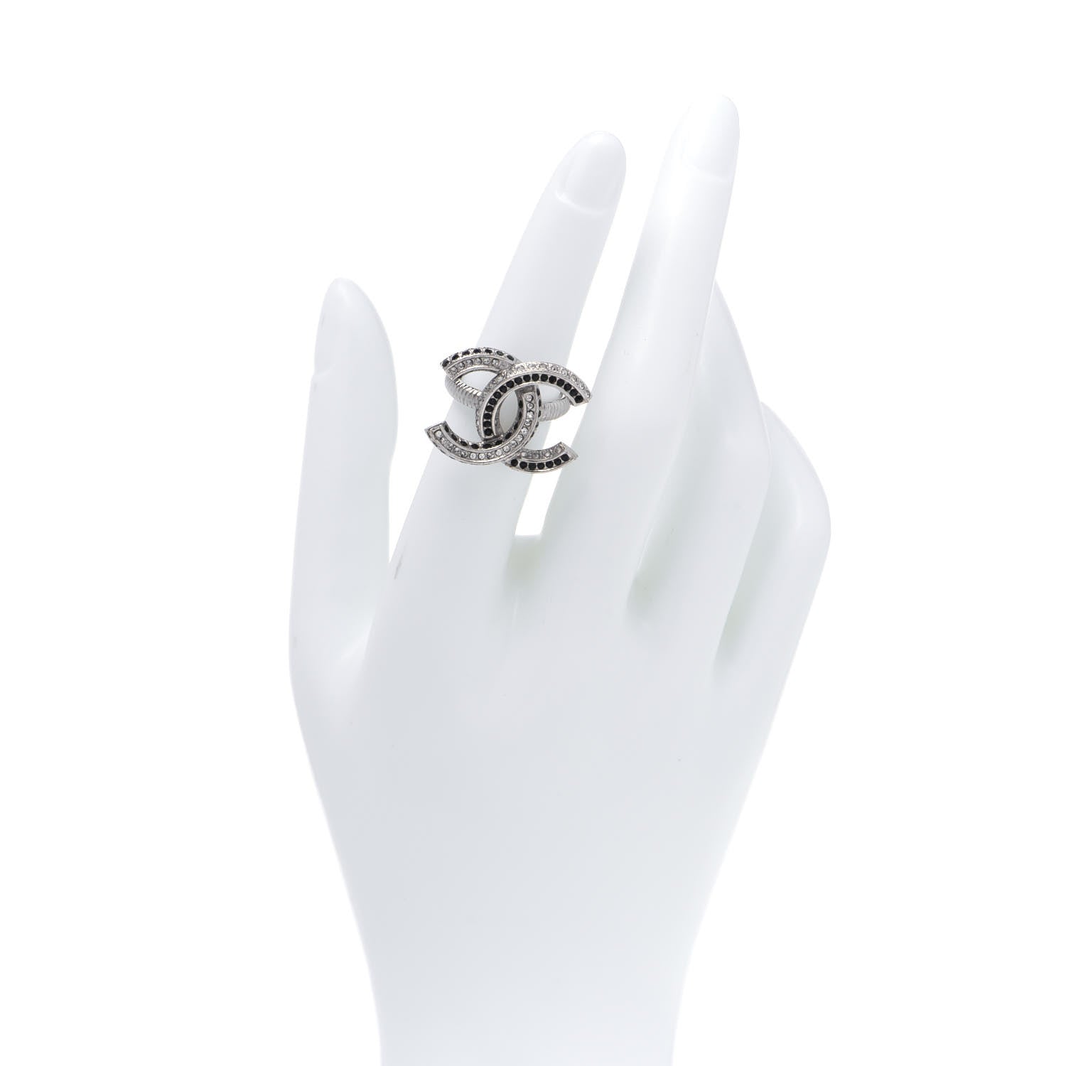 Chanel Crystal CC Ring 6 Silver Black 2 of 6