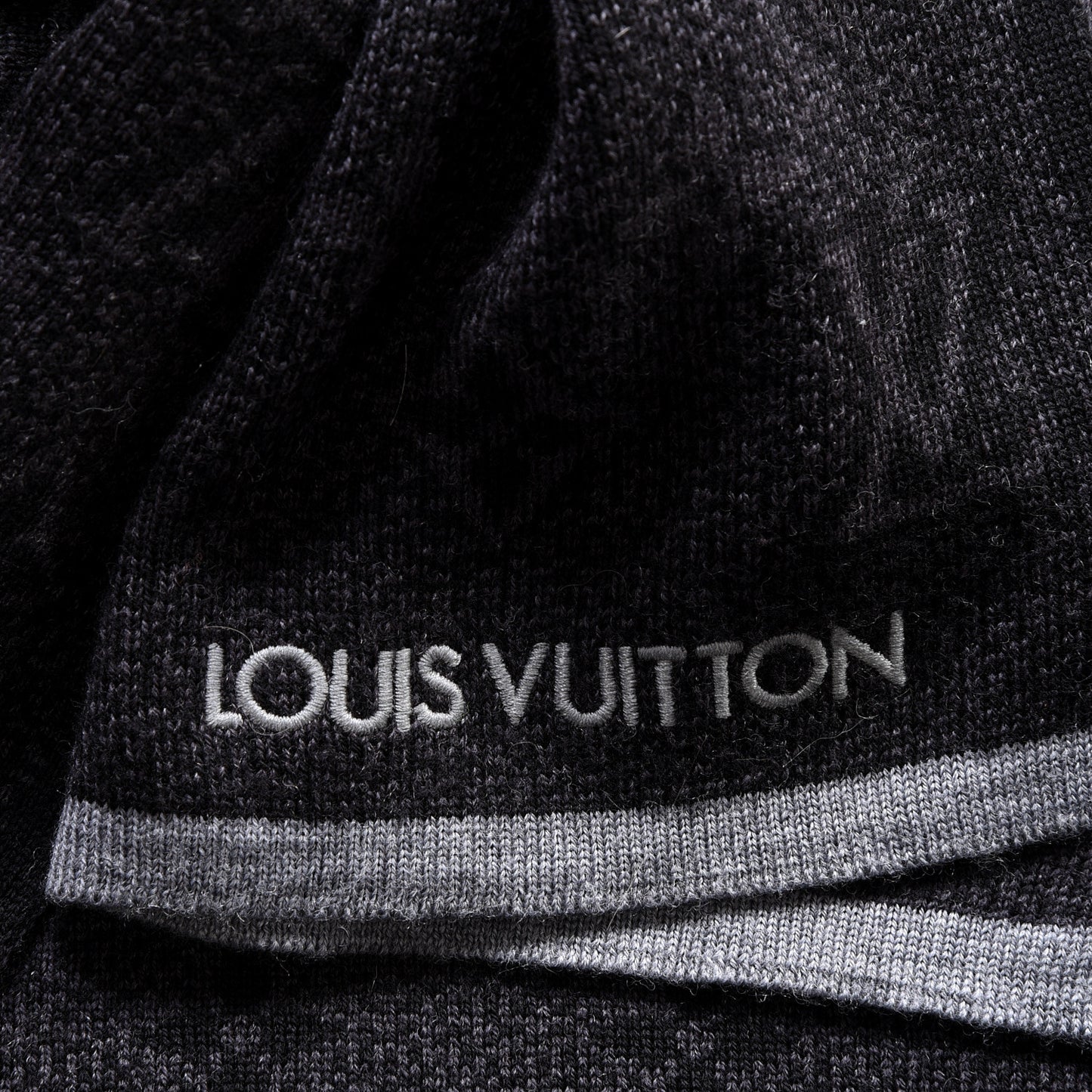 Wool Monogram Scarf Black Charcoal Grey