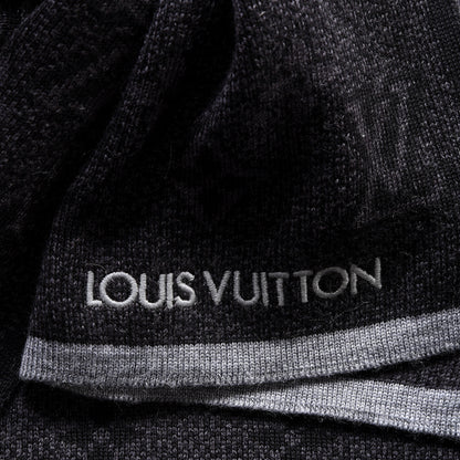 Louis Vuitton Wool Monogram Scarf Black Charcoal Grey 4 of 5