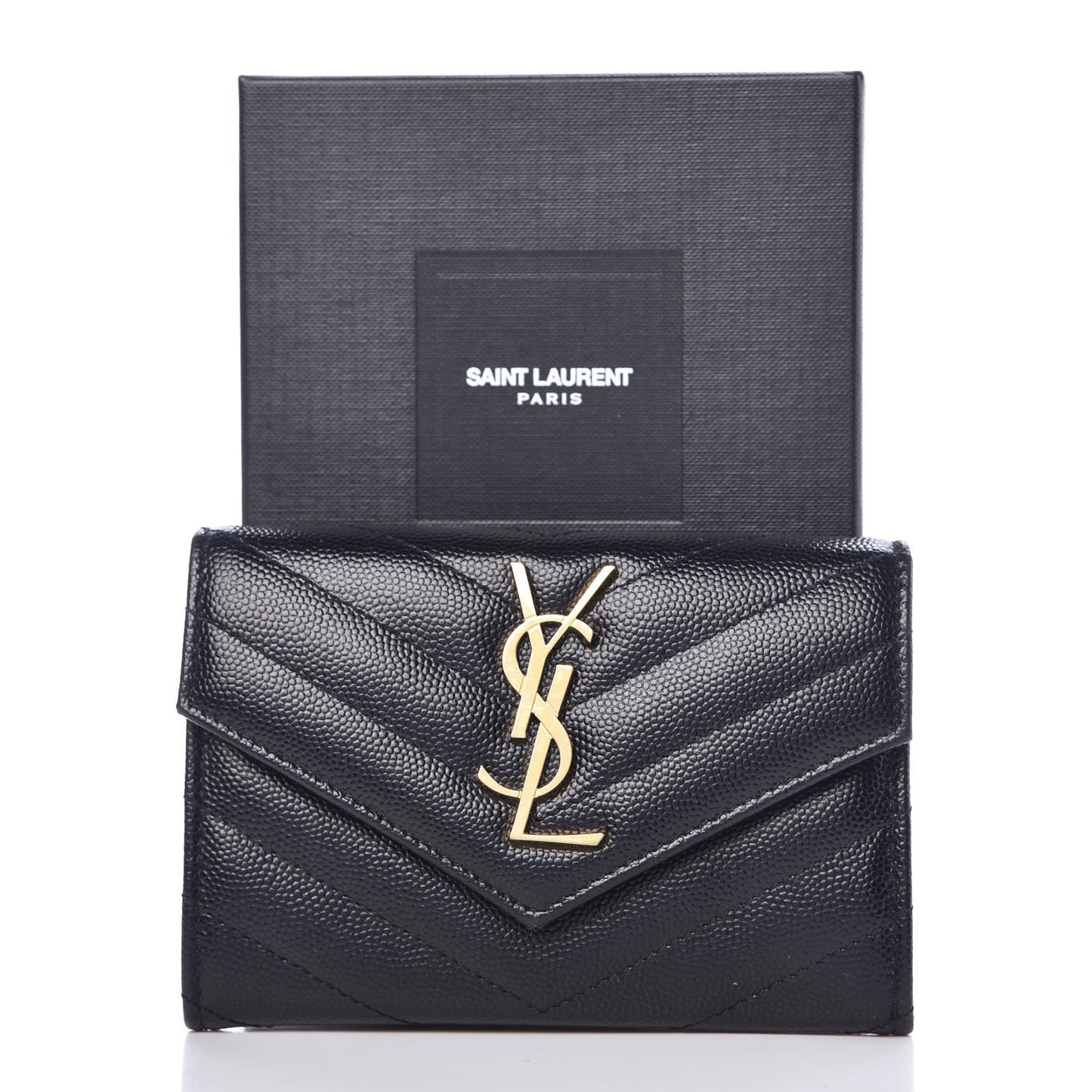 Grain De Poudre Matelasse Chevron Small Monogram Envelope Wallet Black
