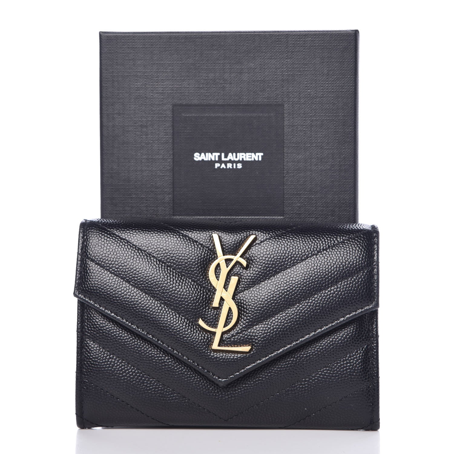 Saint Laurent Grain De Poudre Matelasse Chevron Small Monogram Envelope Wallet Black 7 of 7