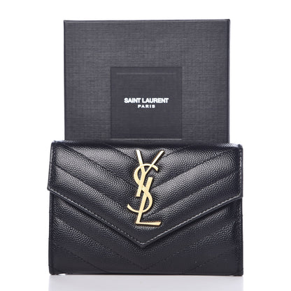 Saint Laurent Grain De Poudre Matelasse Chevron Small Monogram Envelope Wallet Black 7 of 7