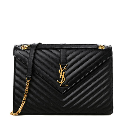 Saint Laurent Grain De Poudre Matelasse Chevron Large Monogram Satchel Black 1 of 8