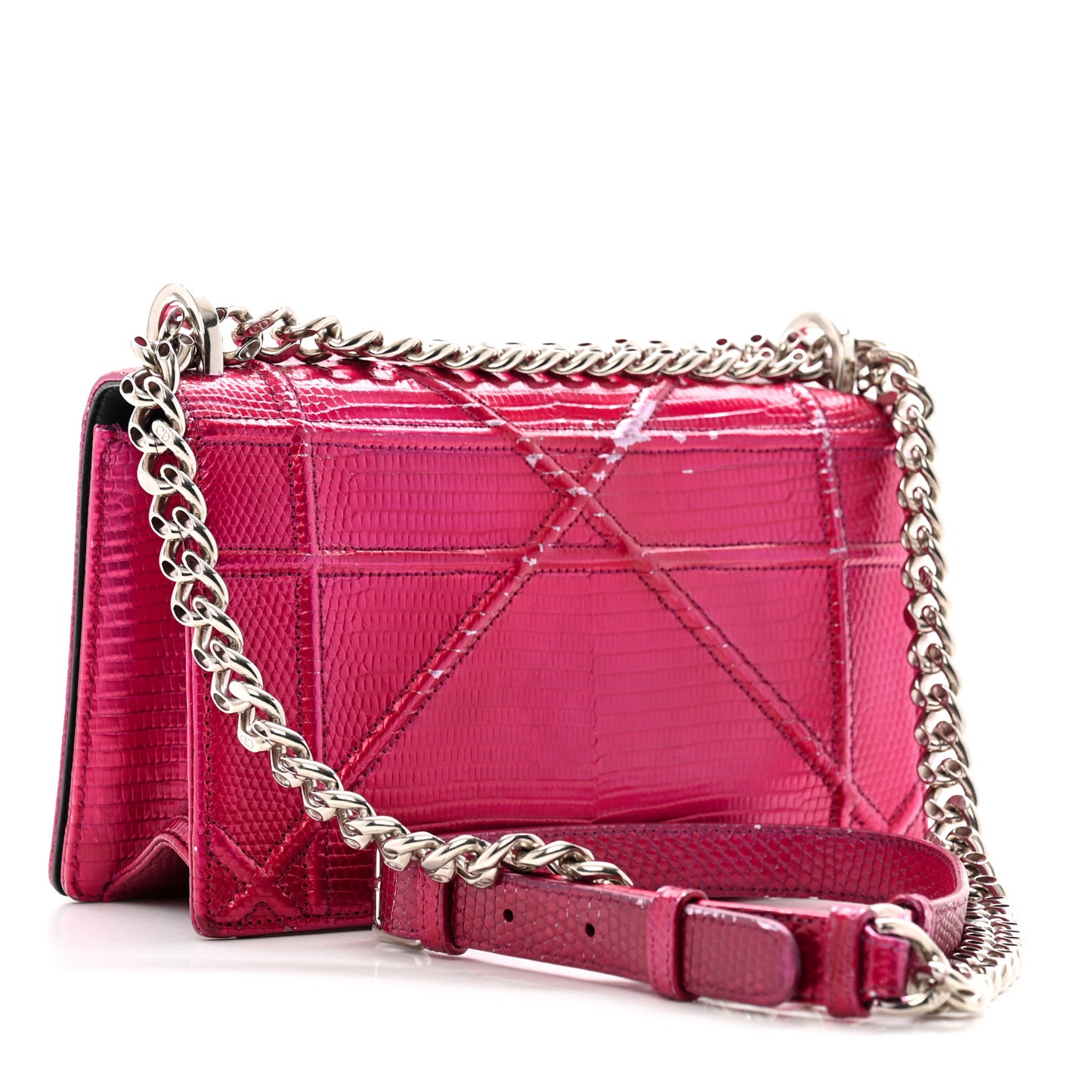 Metallic Lizard Small Diorama Flap Bag Fuchsia
