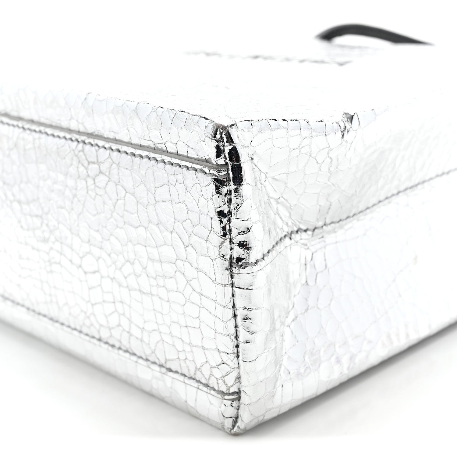Balenciaga Crackled Mirror Calfskin Logo North South Shopper Tote XXS Silver 9 of 9