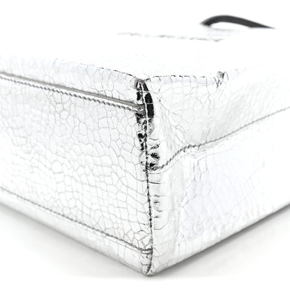 Balenciaga Crackled Mirror Calfskin Logo North South Shopper Tote XXS Silver 9 of 9