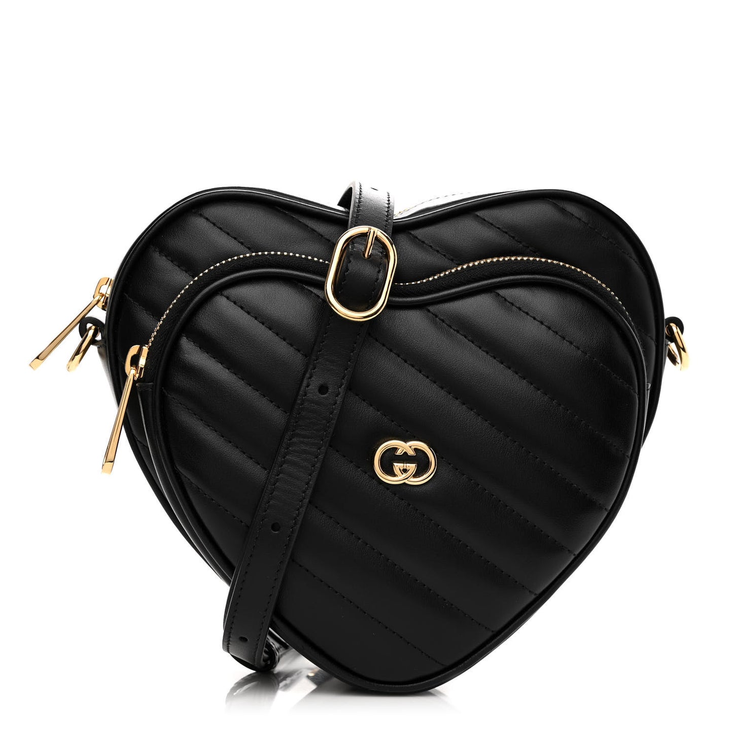 Calfskin Matelasse Diagonal Mini Interlocking G Heart Shoulder Bag Black