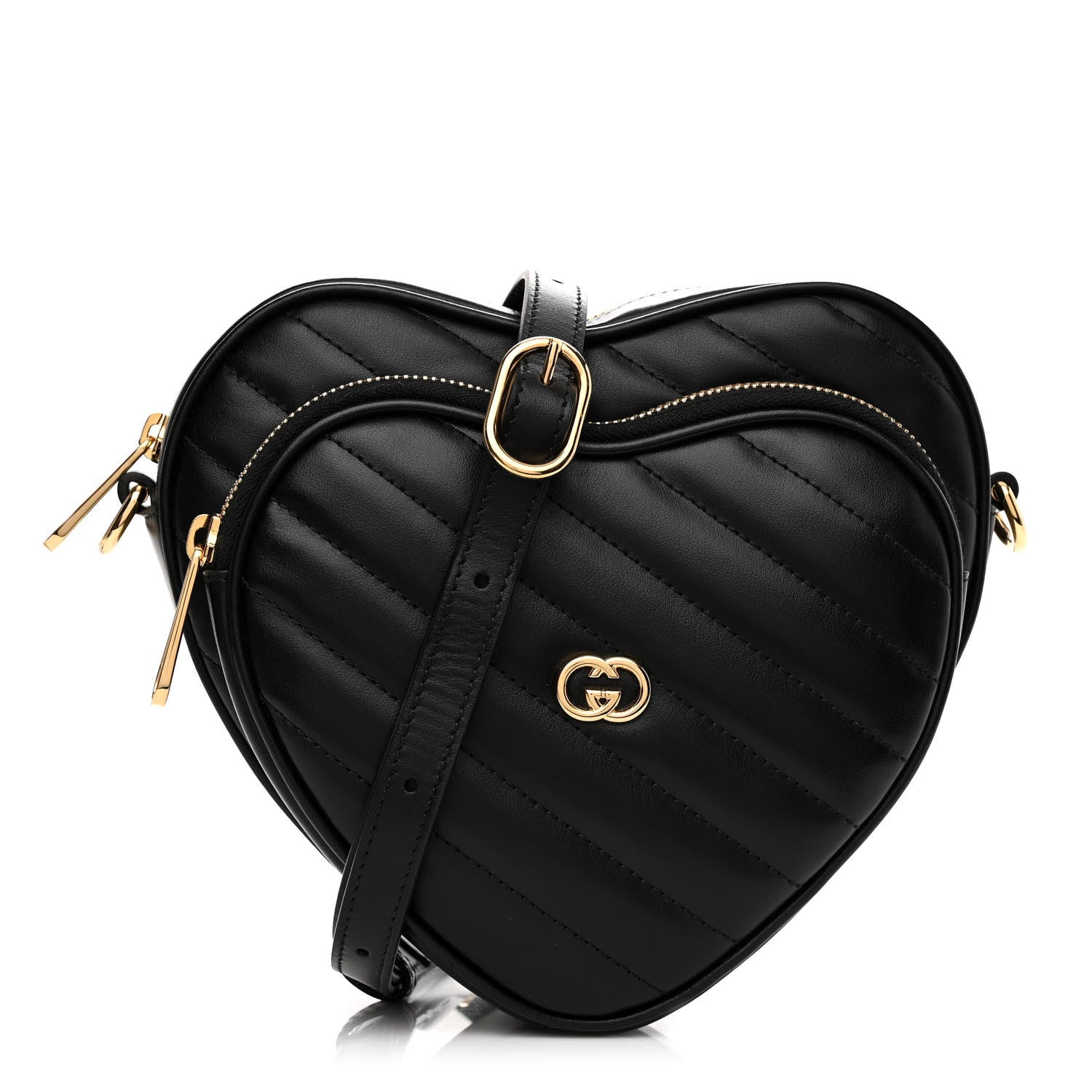 Gucci Calfskin Matelasse Diagonal Mini Interlocking G Heart Shoulder Bag Black 1 of 10