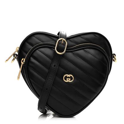 Gucci Calfskin Matelasse Diagonal Mini Interlocking G Heart Shoulder Bag Black 1 of 10