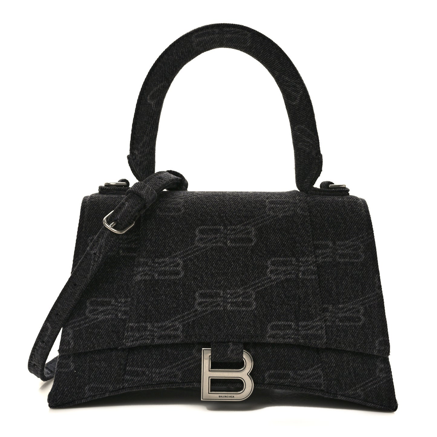 Denim BB Monogram Small Hourglass Top Handle Bag Black