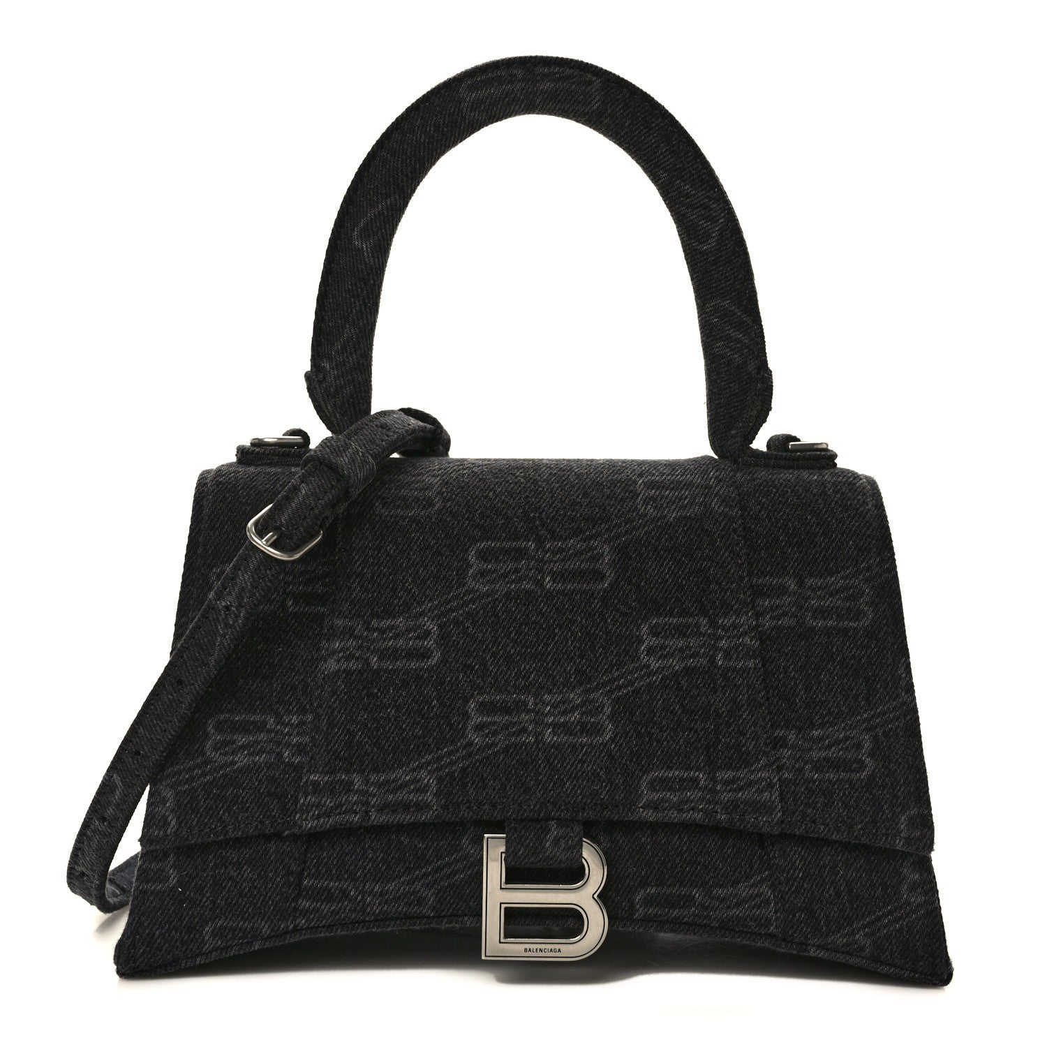 Balenciaga Denim BB Monogram Small Hourglass Top Handle Bag Black 1 of 13