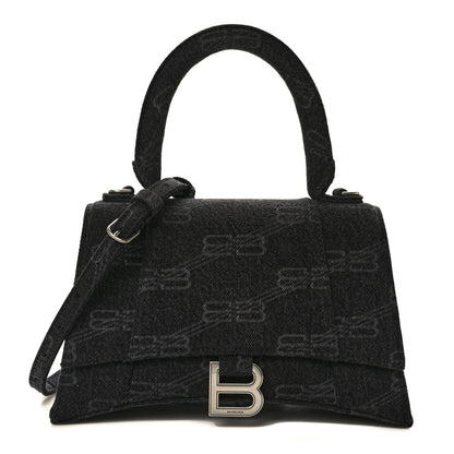 Balenciaga Denim BB Monogram Small Hourglass Top Handle Bag Black 1 of 13