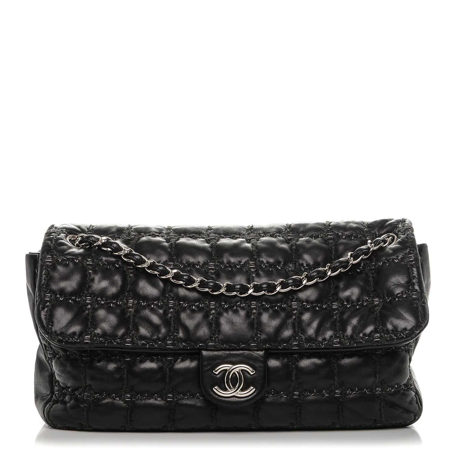 Chanel Lambskin Tweed Double Stitch Maxi Flap Black 1 of 7