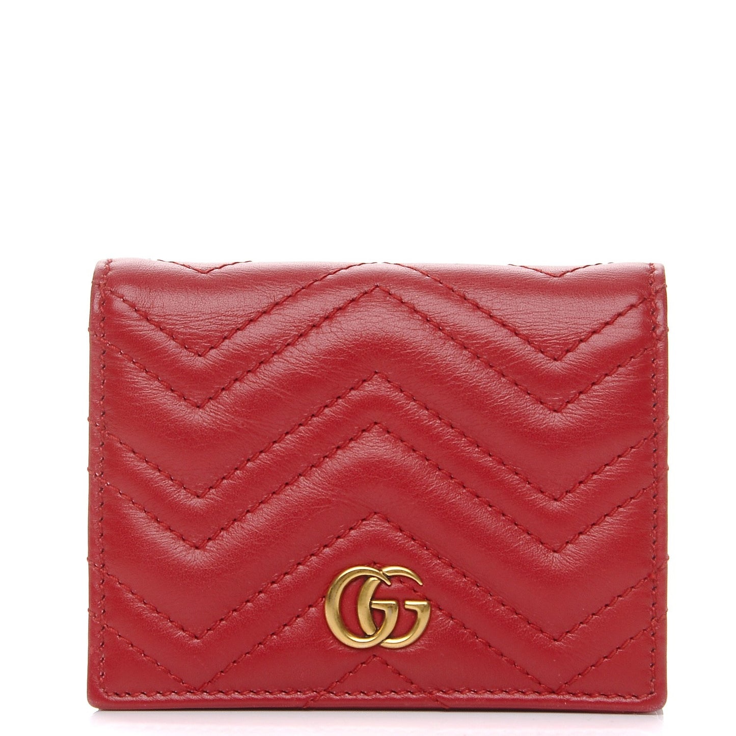 Calfskin Matelasse GG Marmont Card Case Hibiscus Red