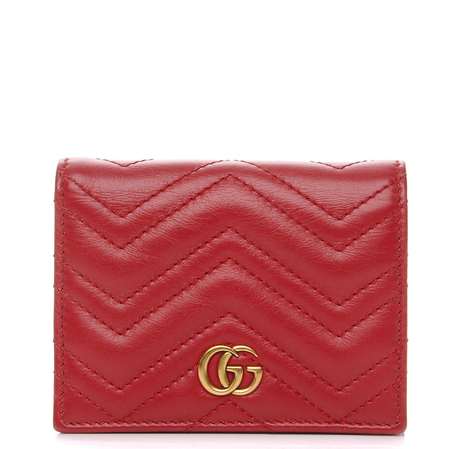Gucci Calfskin Matelasse GG Marmont Card Case Hibiscus Red 1 of 8