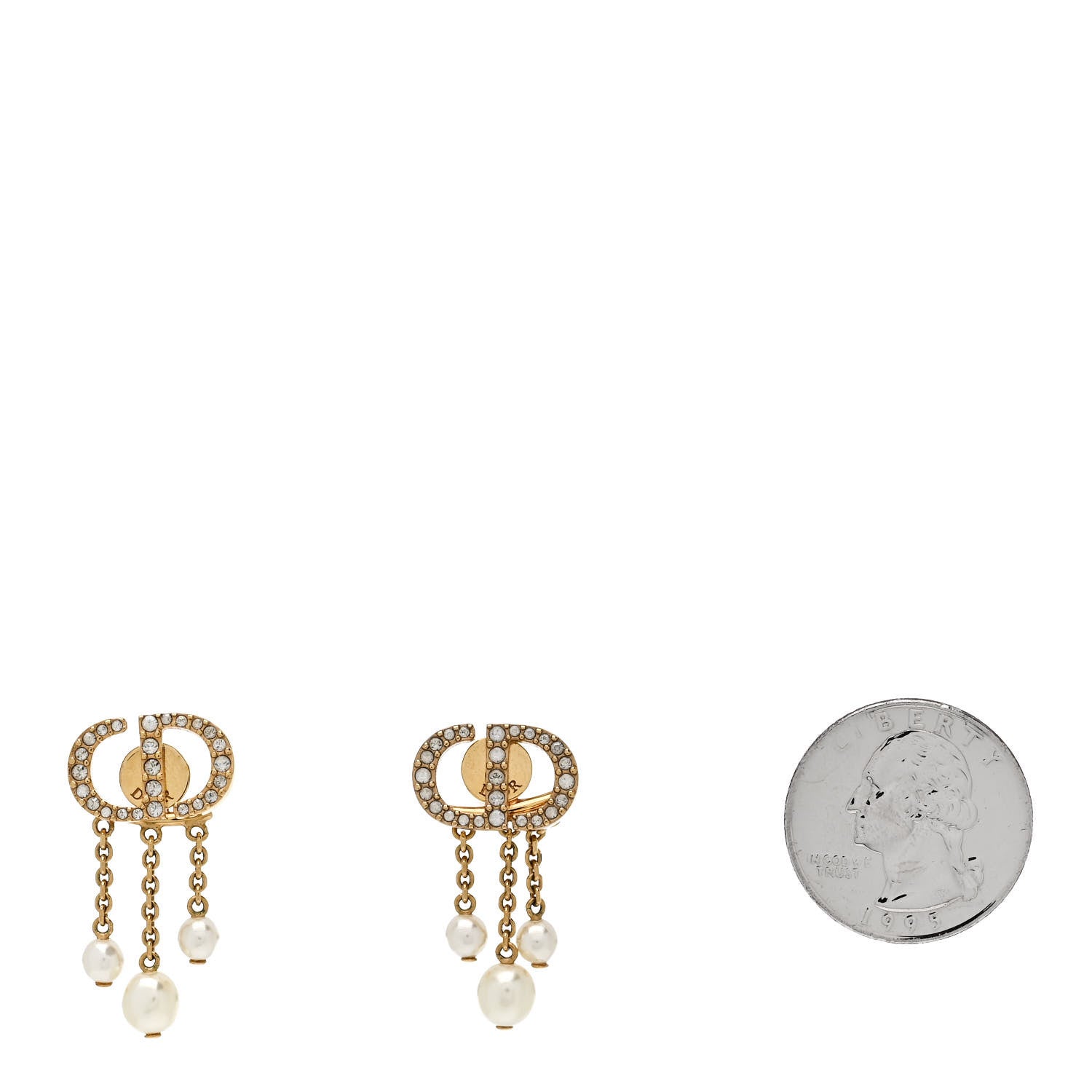 Christian Dior Pearl Crystal Tribal CD Drop Earrings Gold 2 of 5