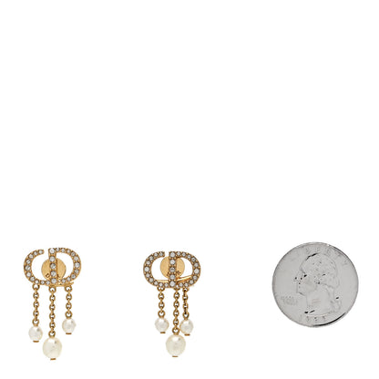 Christian Dior Pearl Crystal Tribal CD Drop Earrings Gold 2 of 5