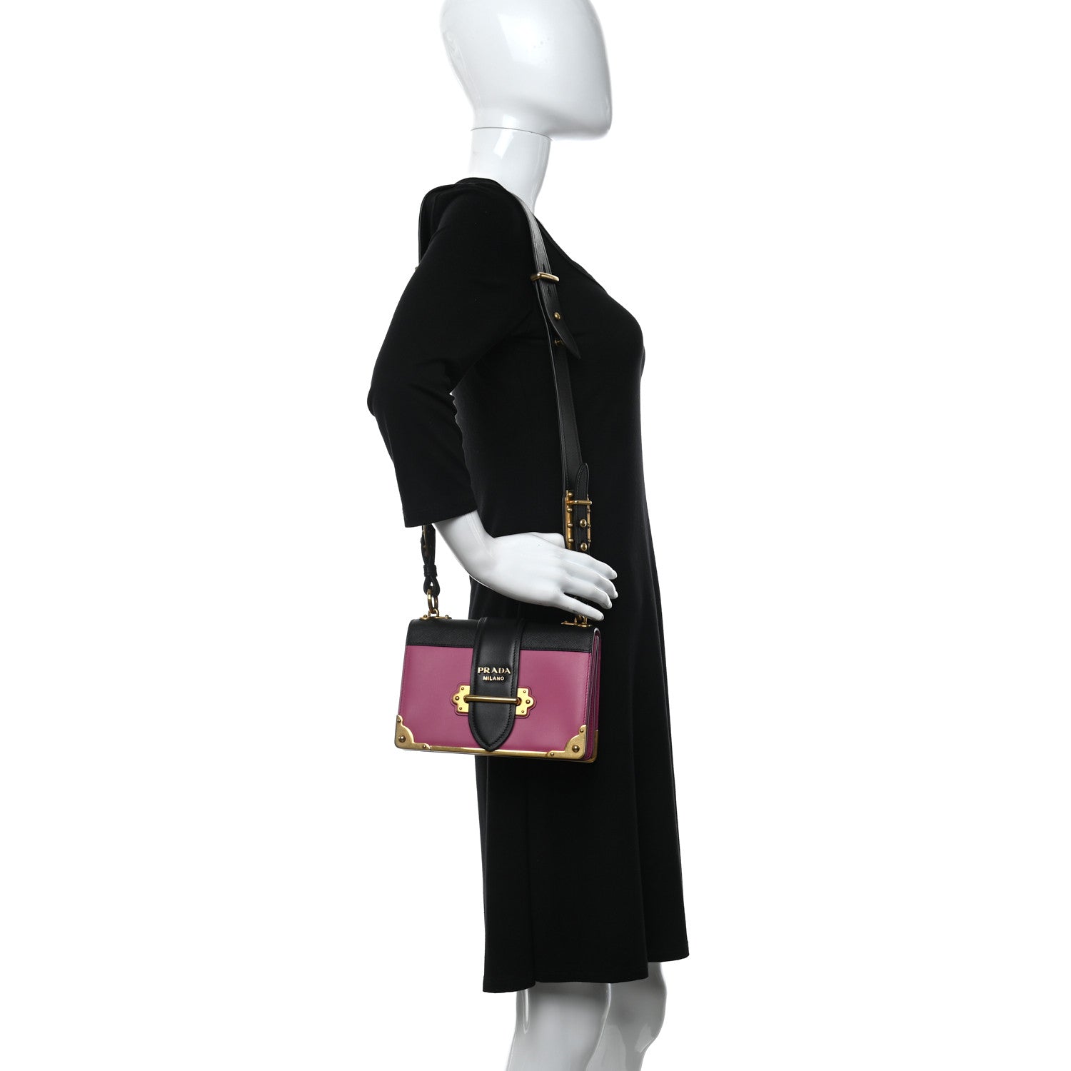 Prada City Calf Saffiano Cahier Bag Fuxia Black 2 of 7