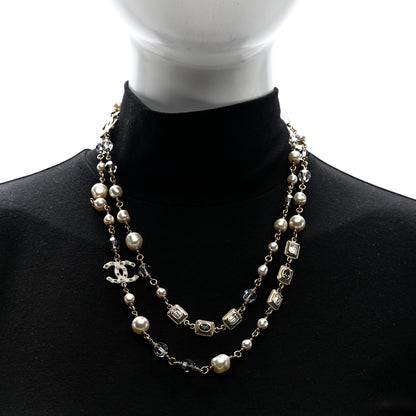 Chanel Pearl Bead Enamel CC Long Necklace Gold Grey 2 of 4
