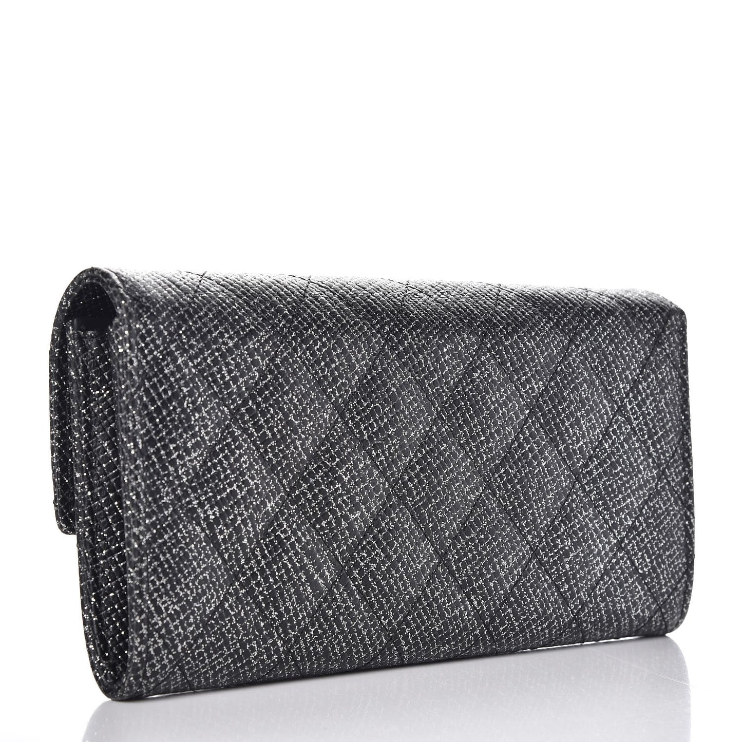 Glitter Calfskin Quilted Long Flap Wallet Black