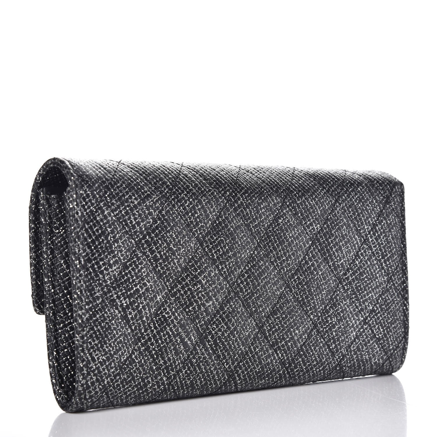 Chanel Glitter Calfskin Quilted Long Flap Wallet Black 3 of 10