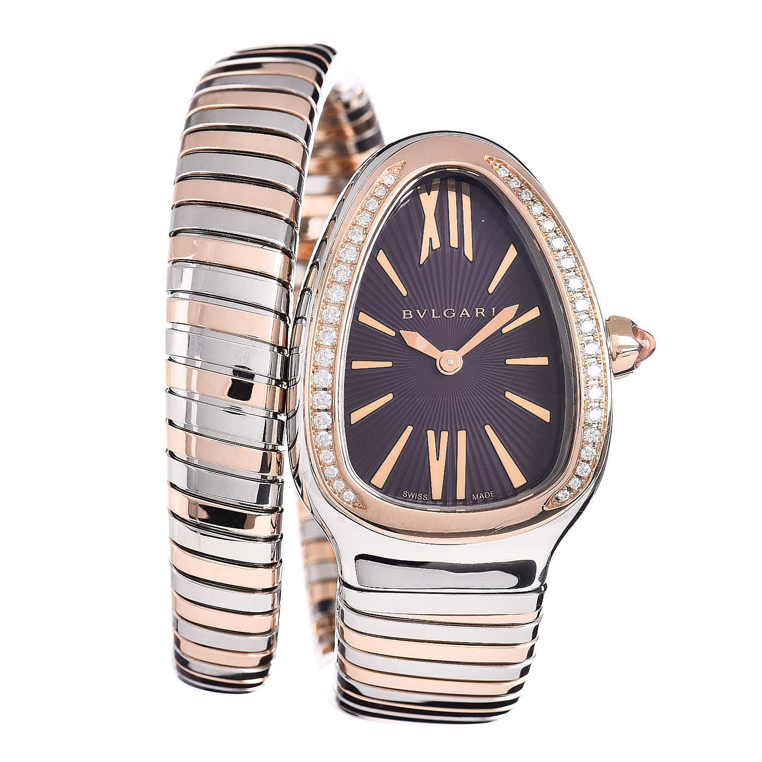 Bulgari Stainless Steel 18K Rose Gold Diamond Bezel 35mm Serpenti Tubogas Quartz Watch Purple 1 of 5