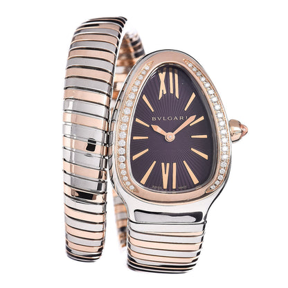 Bulgari Stainless Steel 18K Rose Gold Diamond Bezel 35mm Serpenti Tubogas Quartz Watch Purple 1 of 5