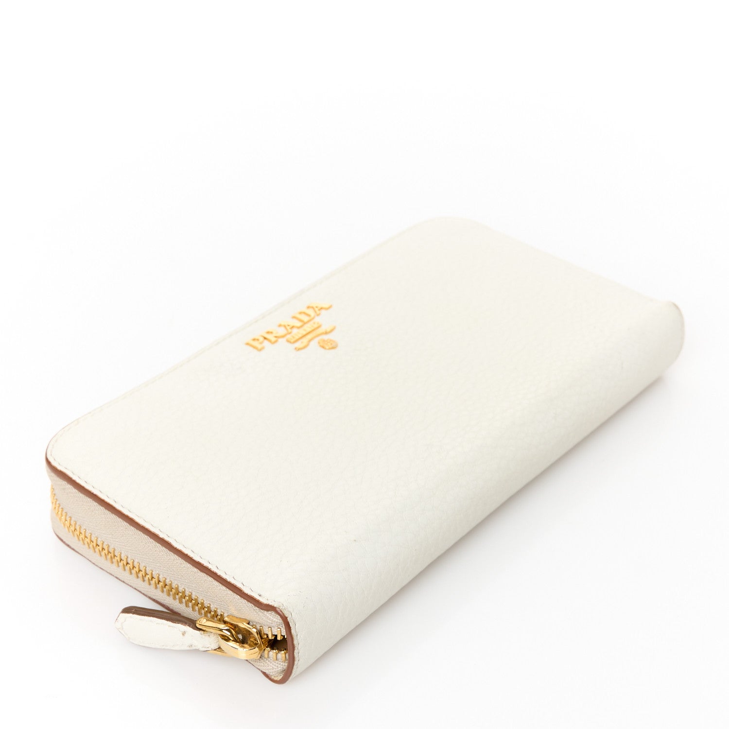 Prada Daino Bi-Color Metal Zip Around Wallet Talco Caramel 4 of 10